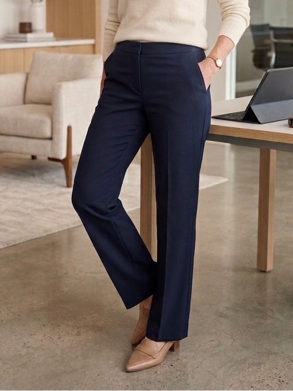 LOFT Julie Navy Straight-Leg Trousers Womens 6